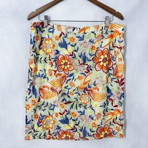 Baraschi Bright Floral Bird Embroidered Multicolor Pencil Skirt Womens Size 14